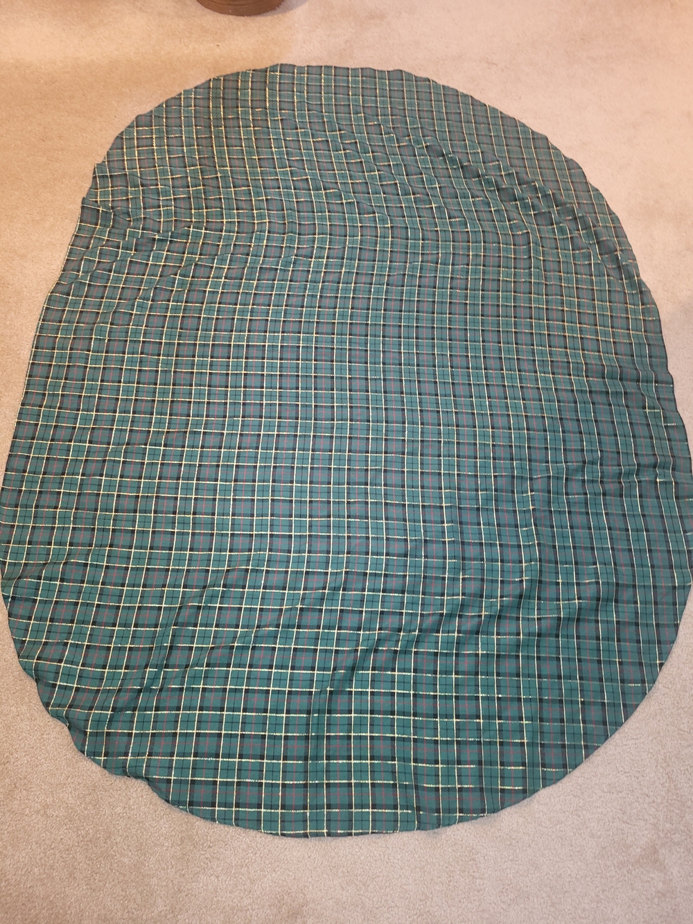 Green Plaid w gold red fabric indoor table cloth/ cover 61 x 82" gently used